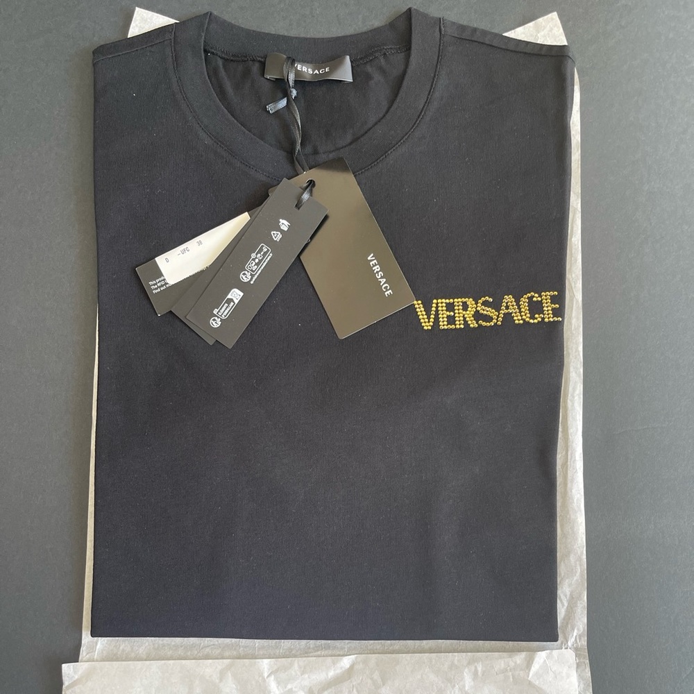 NEW VERSACE CRYSTAL LOGO T-SHIRT BLACK